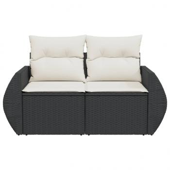 Gartensofa mit Kissen 2-Sitzer Schwarz Poly Rattan