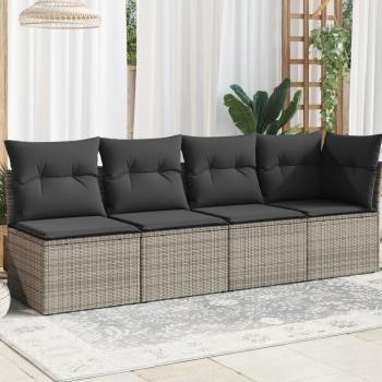 ARDEBO.de - Gartensofa mit Kissen 4-Sitzer Grau Poly Rattan