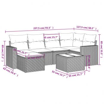 7-tlg. Garten-Sofagarnitur mit Kissen Schwarz Poly Rattan