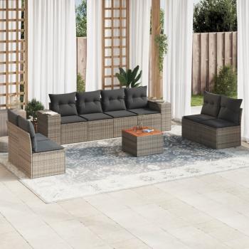 ARDEBO.de - 9-tlg. Garten-Sofagarnitur mit Kissen Grau Poly Rattan