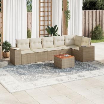 ARDEBO.de - 7-tlg. Garten-Sofagarnitur mit Kissen Beige Poly Rattan