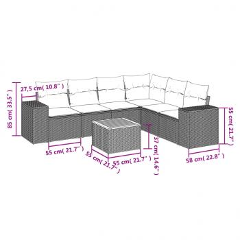 7-tlg. Garten-Sofagarnitur mit Kissen Schwarz Poly Rattan