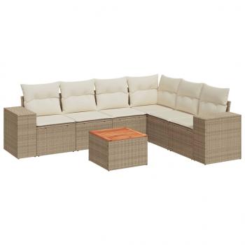 7-tlg. Garten-Sofagarnitur mit Kissen Beige Poly Rattan