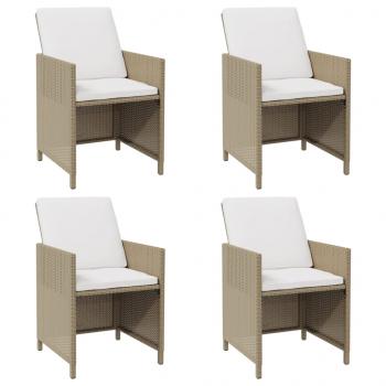 Garten-Essstühle mit Kissen 4 Stk. Beige Poly Rattan