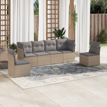 ARDEBO.de - 6-tlg. Garten-Sofagarnitur mit Kissen Beige Poly Rattan