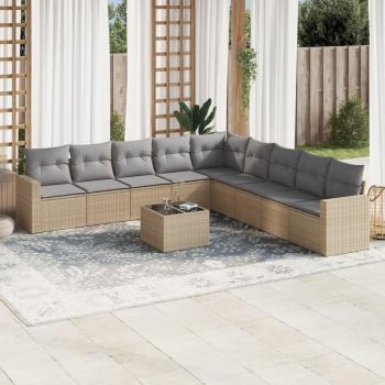 ARDEBO.de - 10-tlg. Garten-Sofagarnitur mit Kissen Beige Poly Rattan