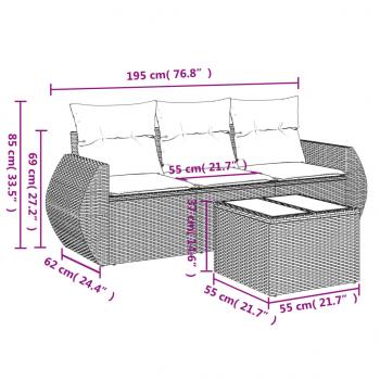 4-tlg. Garten-Sofagarnitur mit Kissen Schwarz Poly Rattan