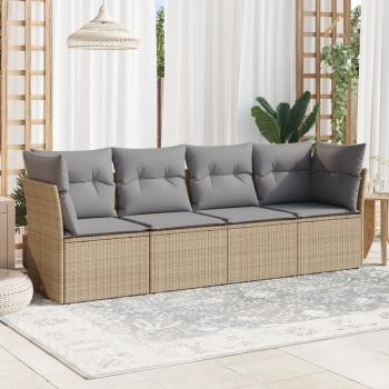 ARDEBO.de - 4-tlg. Garten-Sofagarnitur mit Kissen Beige Poly Rattan