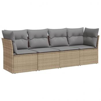 4-tlg. Garten-Sofagarnitur mit Kissen Beige Poly Rattan