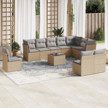 ARDEBO.de - 11-tlg. Garten-Sofagarnitur mit Kissen Beige Poly Rattan