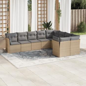 ARDEBO.de - 9-tlg. Garten-Sofagarnitur mit Kissen Beige Poly Rattan