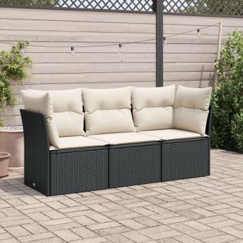 ARDEBO.de - 3-tlg. Garten-Sofagarnitur mit Kissen Schwarz Poly Rattan