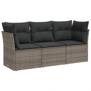 3-tlg. Garten-Sofagarnitur mit Kissen Grau Poly Rattan