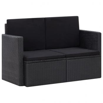 ARDEBO.de - 2-Sitzer-Gartensofa mit Auflagen Schwarz Poly Rattan