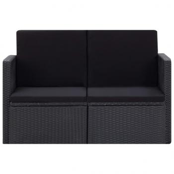 2-Sitzer-Gartensofa mit Auflagen Schwarz Poly Rattan