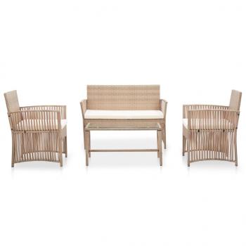 4-tlg. Garten-Lounge-Set mit Auflage Poly Rattan Beige