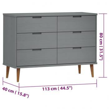 Schubladenschrank MOLDE Grau 113x40x80 cm Massivholz Kiefer