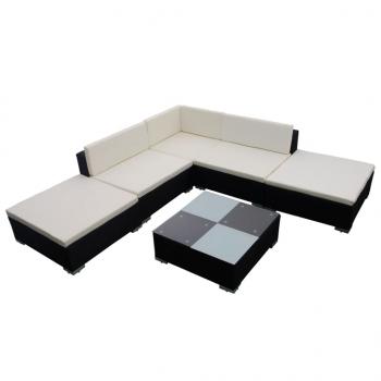 6-tlg. Garten-Lounge-Set mit Auflagen Poly Rattan Schwarz