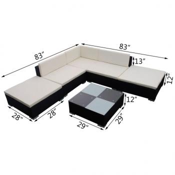 6-tlg. Garten-Lounge-Set mit Auflagen Poly Rattan Schwarz