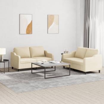 ARDEBO.de - 2-tlg. Sofagarnitur mit Kissen Creme Stoff