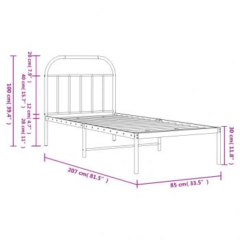 Bettgestell mit Kopfteil Metall Schwarz 80x200 cm