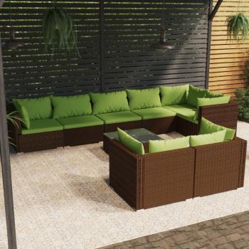 ARDEBO.de - 9-tlg. Garten-Lounge-Set mit Kissen Braun Poly Rattan