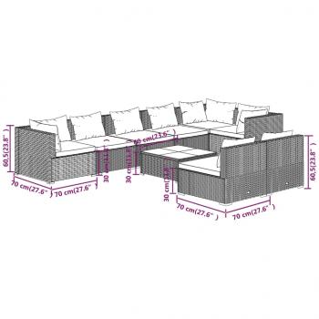 9-tlg. Garten-Lounge-Set mit Kissen Braun Poly Rattan