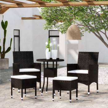 ARDEBO.de - 5-tlg. Garten-Lounge-Set Poly Rattan Schwarz