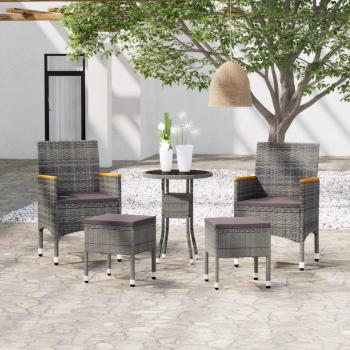 ARDEBO.de - 5-tlg. Garten-Lounge-Set Poly Rattan Grau