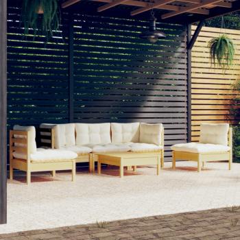 ARDEBO.de - 6-tlg. Garten-Lounge-Set mit Creme Kissen Massivholz Kiefer