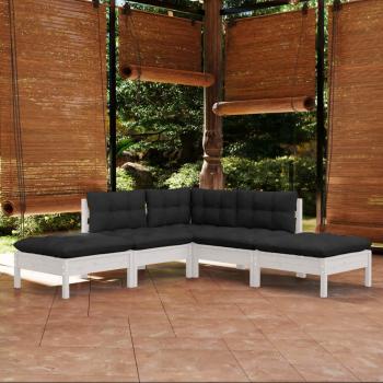 ARDEBO.de - 5-tlg. Garten-Lounge-Set mit Kissen Weiß Kiefernholz