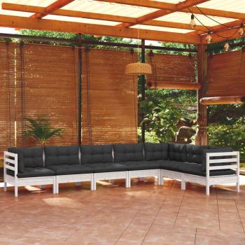 ARDEBO.de - 7-tlg. Garten-Lounge-Set mit Kissen Weiß Kiefer Massivholz