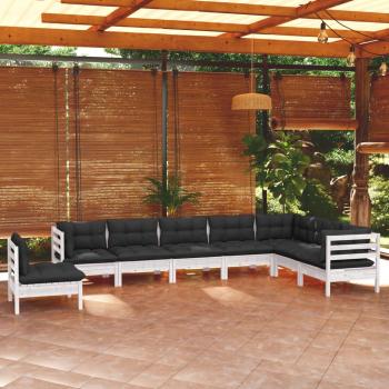 ARDEBO.de - 8-tlg. Garten-Lounge-Set mit Kissen Weiß Kiefer Massivholz