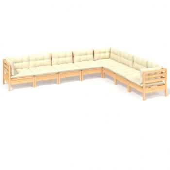 8-tlg. Garten-Lounge-Set mit Creme Kissen Massivholz Kiefer