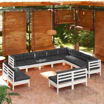 ARDEBO.de - 12-tlg. Garten-Lounge-Set mit Kissen Weiß Massivholz Kiefer