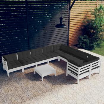 ARDEBO.de - 10-tlg. Garten-Lounge-Set mit Kissen Weiß Kiefernholz