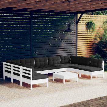 ARDEBO.de - 10-tlg. Garten-Lounge-Set mit Kissen Weiß Kiefer Massivholz