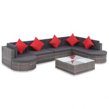 ARDEBO.de - 8-tlg. Garten-Lounge-Set mit Kissen Poly Rattan Grau