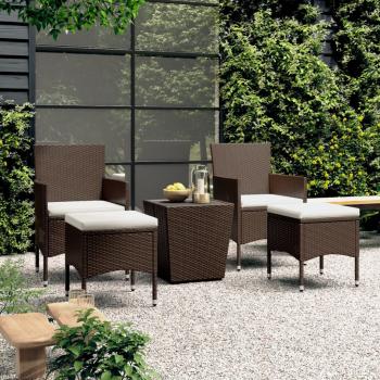 ARDEBO.de - 5-tlg. Bistro-Set Poly-Rattan und Hartglas Braun