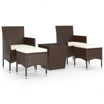 5-tlg. Bistro-Set Poly-Rattan und Hartglas Braun