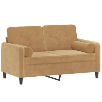 2-Sitzer-Sofa mit Zierkissen Braun 120 cm Samt