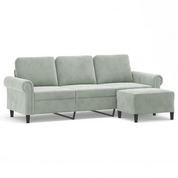 3-Sitzer-Sofa mit Hocker Hellgrau 180 cm Samt