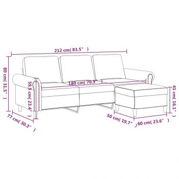 3-Sitzer-Sofa mit Hocker Hellgrau 180 cm Samt