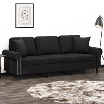 ARDEBO.de - 3-Sitzer-Sofa mit Zierkissen Schwarz 180 cm Samt