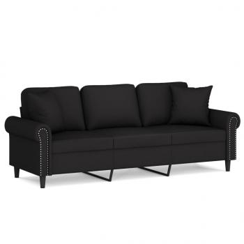 3-Sitzer-Sofa mit Zierkissen Schwarz 180 cm Samt