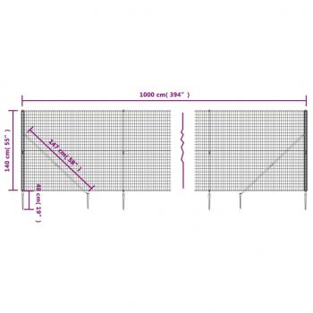 Maschendrahtzaun mit Bodenhülsen Grün 1,4x10 m