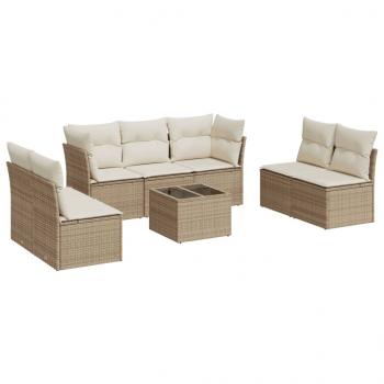 8-tlg. Garten-Sofagarnitur mit Kissen Beige Poly Rattan