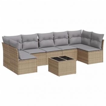 8-tlg. Garten-Sofagarnitur mit Kissen Beige Poly Rattan