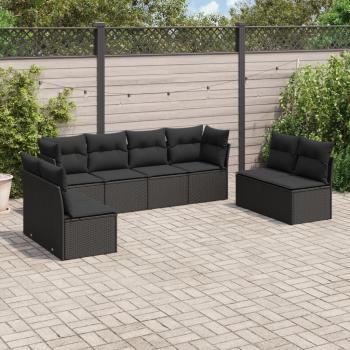 ARDEBO.de - 8-tlg. Garten-Sofagarnitur mit Kissen Schwarz Poly Rattan