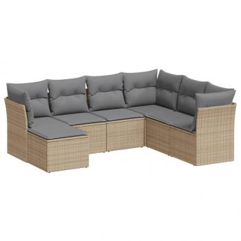 7-tlg. Garten-Sofagarnitur mit Kissen Beige Poly Rattan